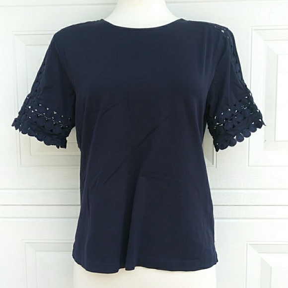 J. Crew Tops - 🌵J.Crew Blue Embroidered Sleeves T-shirt